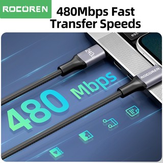 Cáp sạc nhanh Rocoren 240W USB C sang USB Type C PD 3.1 100W cho MacBook Pro Laptop Xiaomi 48V 5A Dây 2m