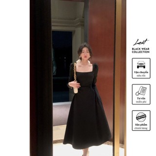 Váy đầm đen cổ vuông dài cao cấp thời trang nữ LUST chất liệu dày dặn thiết kế đẹp - M20
