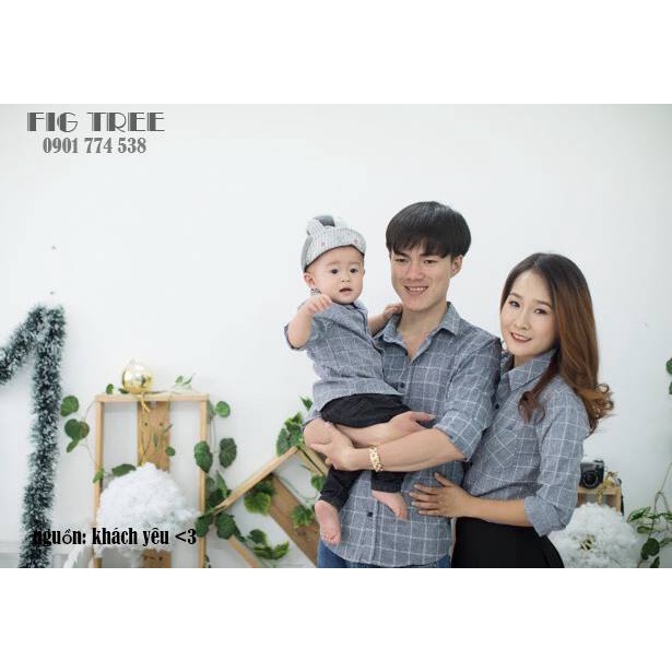 Set Áo Sơ Mi Gia Đình Fig Tree sọc caro xám ( MS :126A) basic đi tiệc siêu xinh