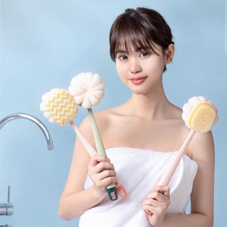 Bông tắm cọ lưng 2 mặt tay cầm dài,Cây chà lưng tắm tạo bọt 2 chi tiết