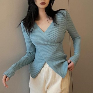 Áo Len Đan Chéo Cổ Chữ v Màu Trơn Phong Cách Mới