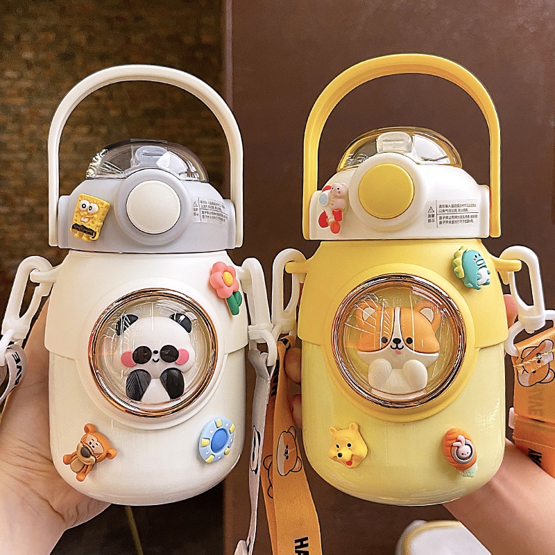 Bình Nước Giữ Nhiệt Cute INOX 316 Không Gỉ Họa Tiết Hoạt Hình Cho Học Sinh - Có Ống Hút 700ml