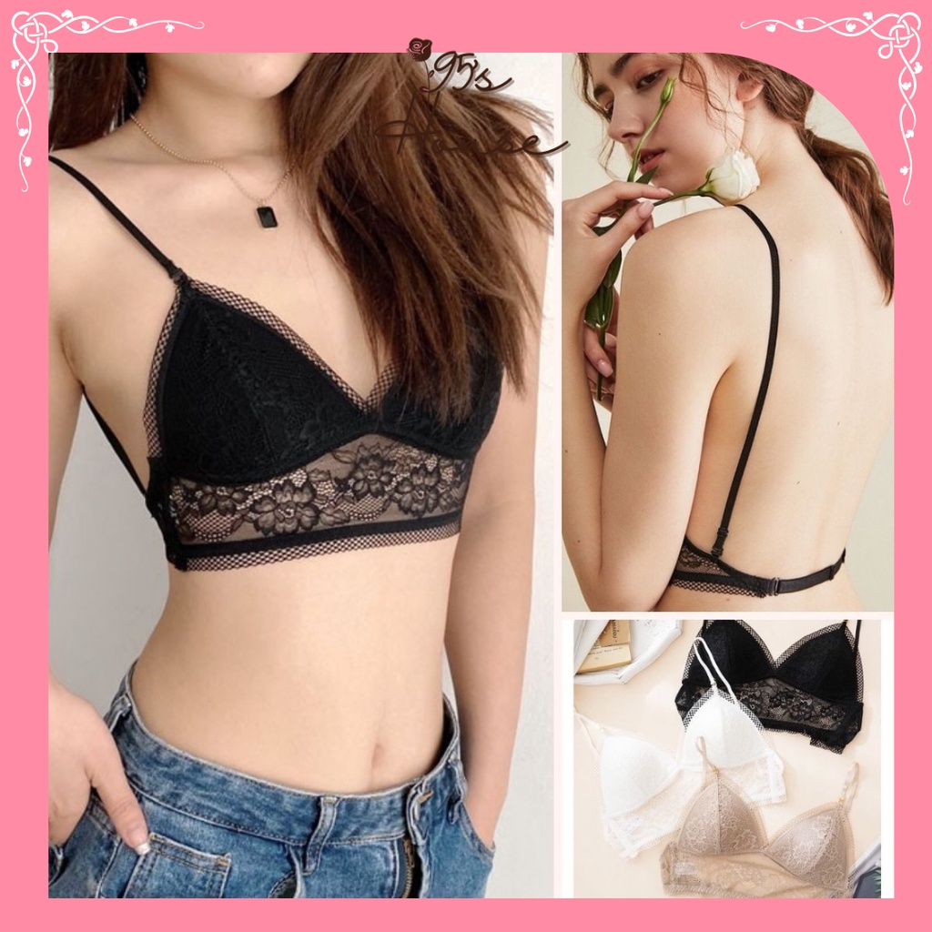 Áo lót nữ ren mặc váy áo Hở Lưng, Áo ngực bra Chữ U Không Gọng, Bralette khoét sâu AB07 [95's House]