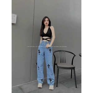 Quần bò ống suông nữ cạp cao tôn dáng, quần bò ống rộng unisex hot trend 2022.