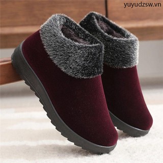 Giày Vải Cotton Lót Lông Cừu Dày Dặn Ấm Áp Chống Trượt Thời Trang Mùa Đông Cho Nữ Trung Niên