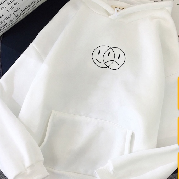 Áo Hoodie Unisex HappyFamily Họa Tiết Mặt Cười Mặt Buồn Chất Cotton 100 Cao Cấp
