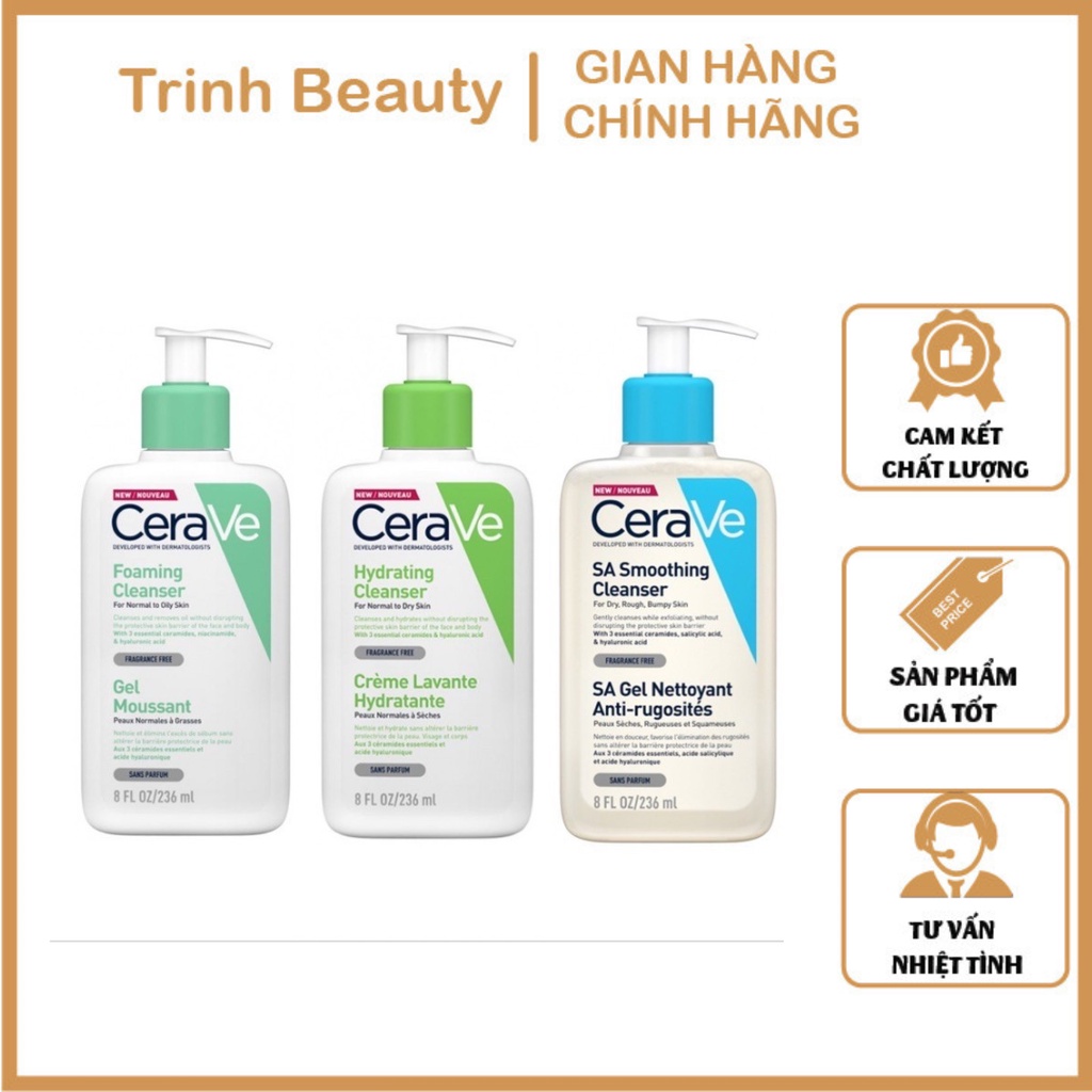 Sữa Rửa Mặt Cerave SA Smoothing, Hydrating, Foaming 236ml Dành Cho Da ...