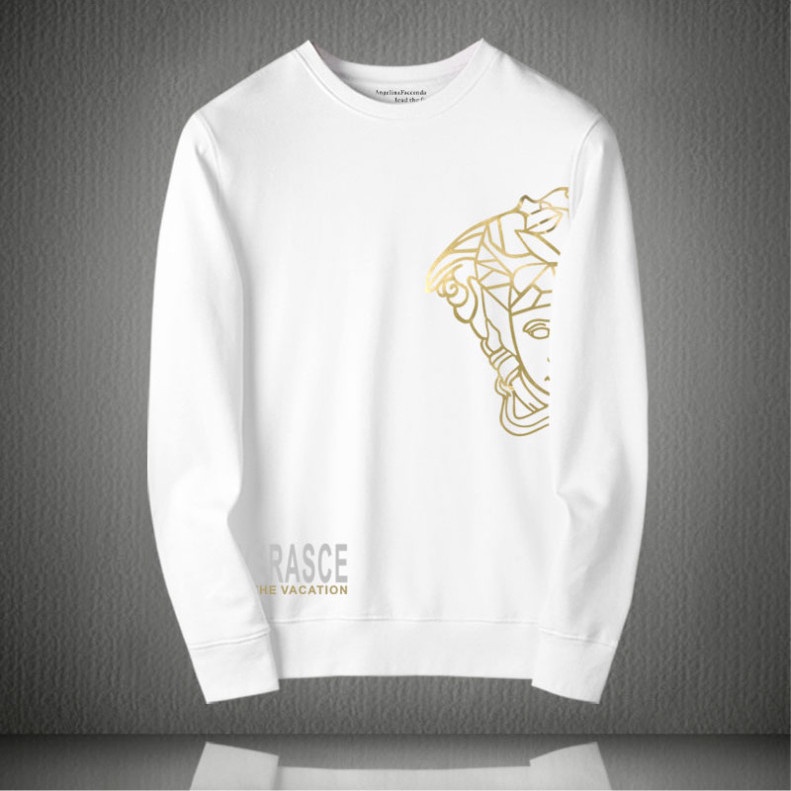 Versace Thu Đông Nam Áo Chui Đầu Cổ Tròn Xuân Thu Dài Tay Top Màu Xám Dập Nóng Nam Nữ Cặp Đôi Cổ Nhãn + Thẻ