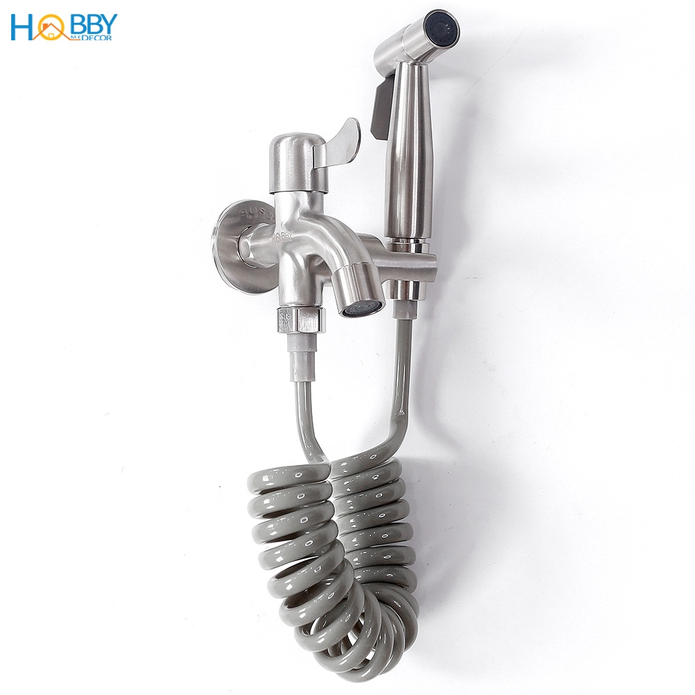 Bộ vòi xịt vệ sinh kèm vòi xả inox 304 dây lò xo Hobby Home Decor GXLX