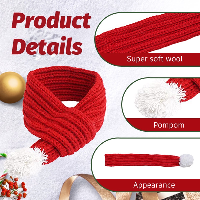 HamshMoc Mềm Thú Cưng Khăn Giáng Sinh Dệt Kim Chó Santa Khăn Có Pompon Trang Phục Thú Cưng Dễ Thương Ông Già Noel Trang Phục Cho Chó Nhỏ Mèo Con Đồ Dùng Giáng Sinh