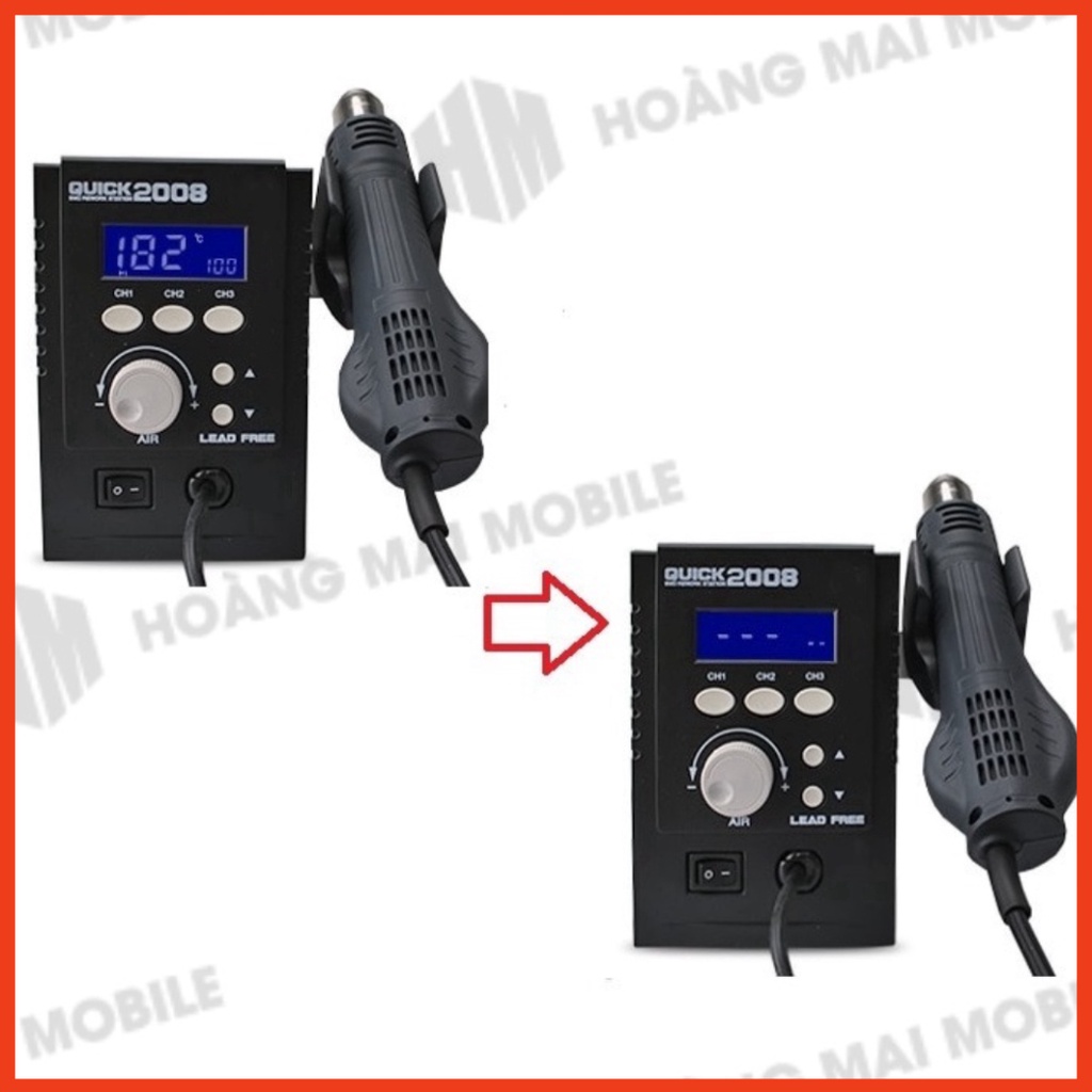 Máy khò cầm tay QUICK 2008, 700W kèm 4 đầu khò 2.5/6.4/8/12.7mm, nhiệt độ 100-500°C