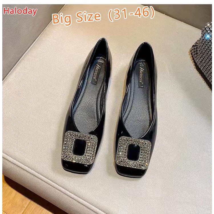 Giày Nữ Size Lớn (31-46)✨Mũi Vuông Giày Đế Bằng Nữ Xuân Thu Túi Giày Nhẹ Nhàng Cổ Tích Nông Miệng Bằng Sáng Chế Da Thời Trang Size Lớn 41 Giày Dạ Hội Giày Đế Bằng