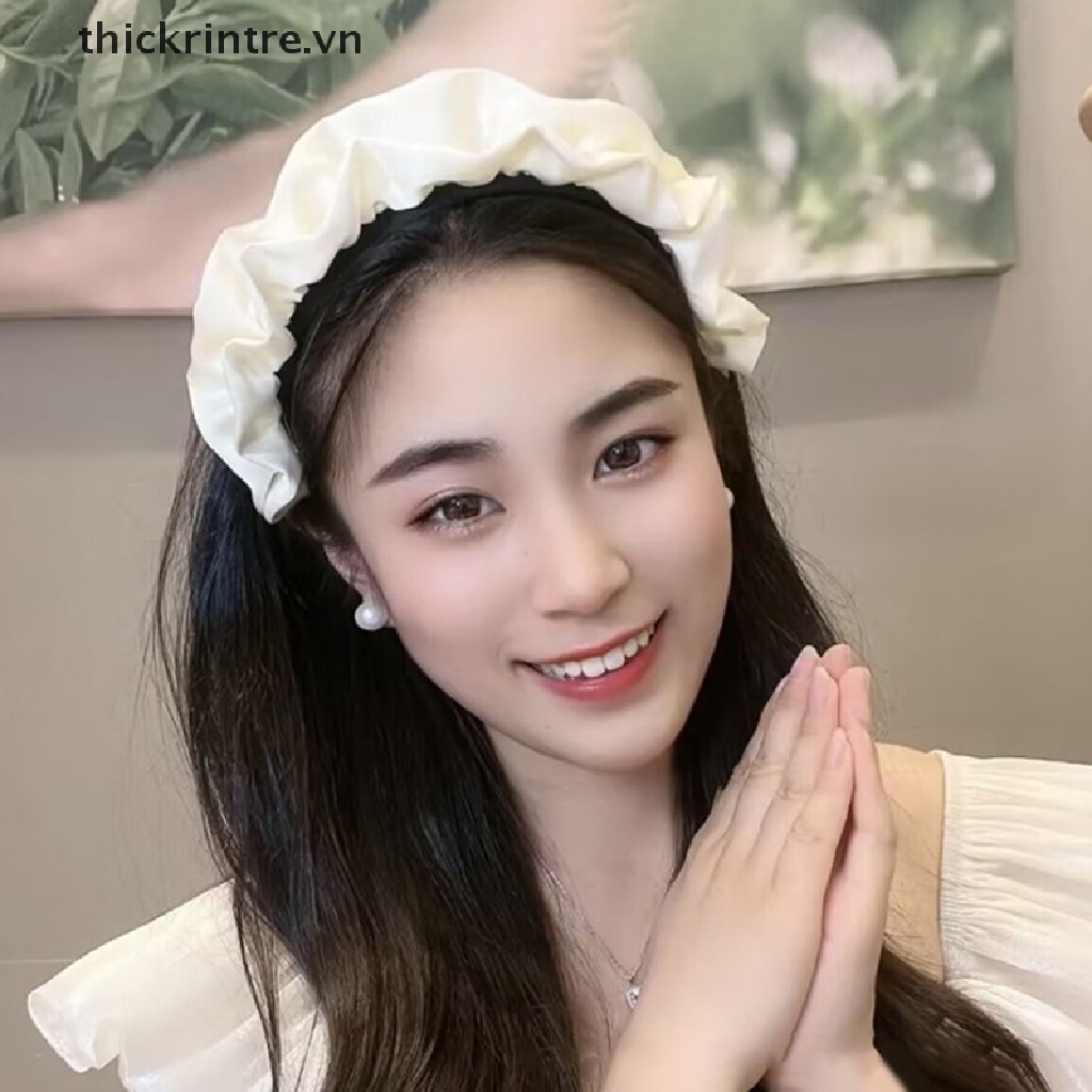 THI Viền Rộng Viền Tóc Hoop Phụ Kiện Tóc Sa Ruched Đầu Xếp Ly Băng Đô Quấn Tóc Màu Trơn Vòng Mềm Màu Nguyên Chất VN