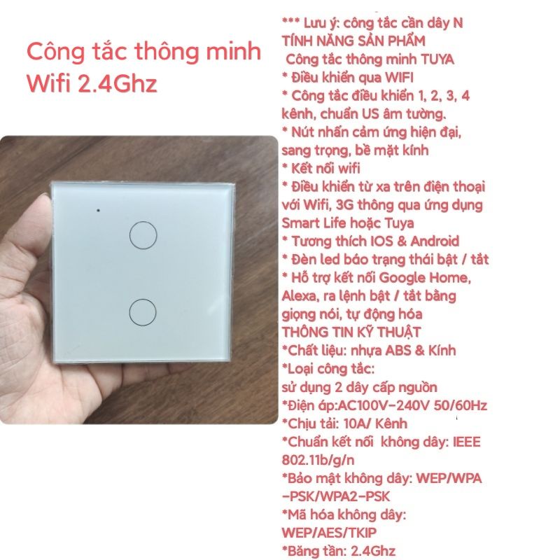 [WIFI TUYA]Công tắc ĐÈN thông minh Wifi Tuya Smart life vuông 86/CN 120(sản phẩm đòi hỏi hiểu kỹ thuật)