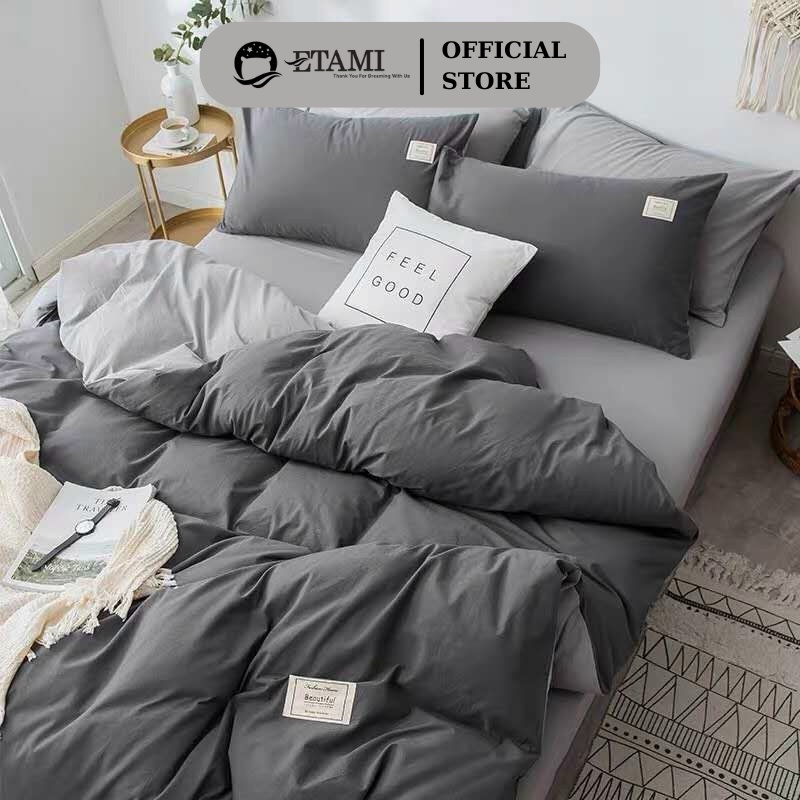 Ảnh Bộ chăn ga gối Cotton Tici ETAMI phong cách Hàn Quốc màu basic(không kèm ruột) 1