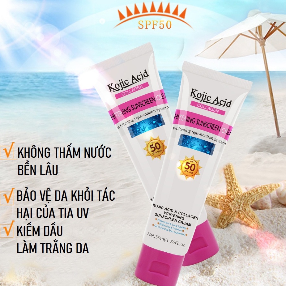 Kem Chống Nắng Whitening Sunscreen Cream SPF50+, Chống Nắng, Dưỡng Trắng, Giảm Thâm Nám, Ngăn Ngừa Mụn Cản Nắng Tối Đa