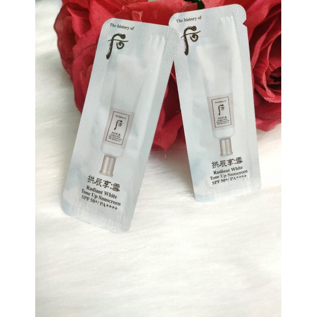 combo 10 gói Kem chống nắng dưỡng trắng nâng tone tức thì WHOO RADIANT WHITE TONE UP SUNSCREEN SPF50+/ PA++++