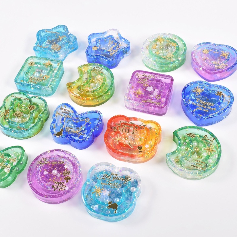 Bộ Khuôn Lắc Resin + 10 Khuôn Silicone Làm Bánh Hình Gấu / Ngôi Sao / Mặt Trăng