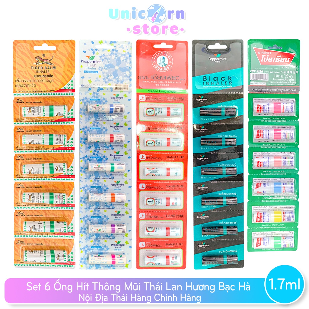 Dây 6 Ống Hít Thông Mũi Hương Bạc Hà Nội Địa Thái Lan Hàng Chính Hãng Menthol Nasal Inhaler 1.7ml