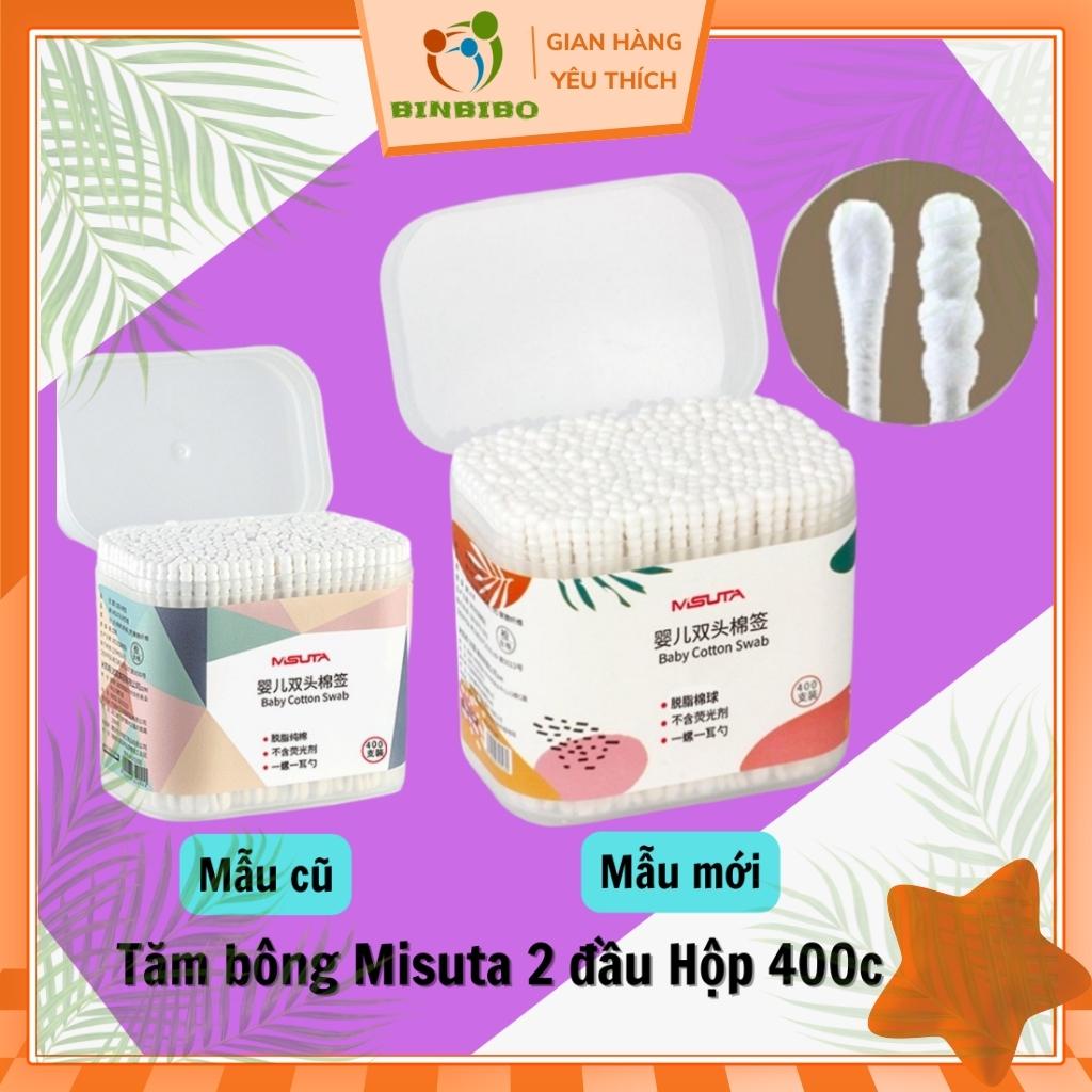 Tăm bông cho bé sơ sinh MISUTA làm từ bông tự nhiên hộp 400 chiếc mẫu mới nhất - Binbibo