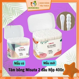 Tăm bông cho bé sơ sinh MISUTA làm từ bông tự nhiên hộp 400 chiếc mẫu mới nhất - Binbibo
