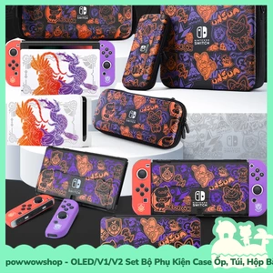 OLED/V1/V2 Set Phụ Kiện Case Ốp, Túi Đựng, Nút Bọc, Hộp Băng Nintendo Switch Scarlet & Violet Enough