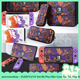 [Sẵn VN - Hỏa Tốc] OLED/V1/V2 Set Phụ Kiện Case Ốp, Túi Đựng, Nút Bọc, Hộp Băng Nintendo Switch Scarlet & Violet Enough