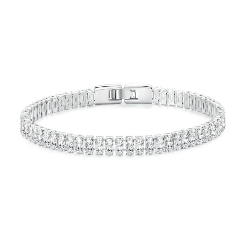 Vòng tay BAMOER đính đá zircon vuông lấp lánh thời trang cho nam và nữ cỡ 17cm và 19cm