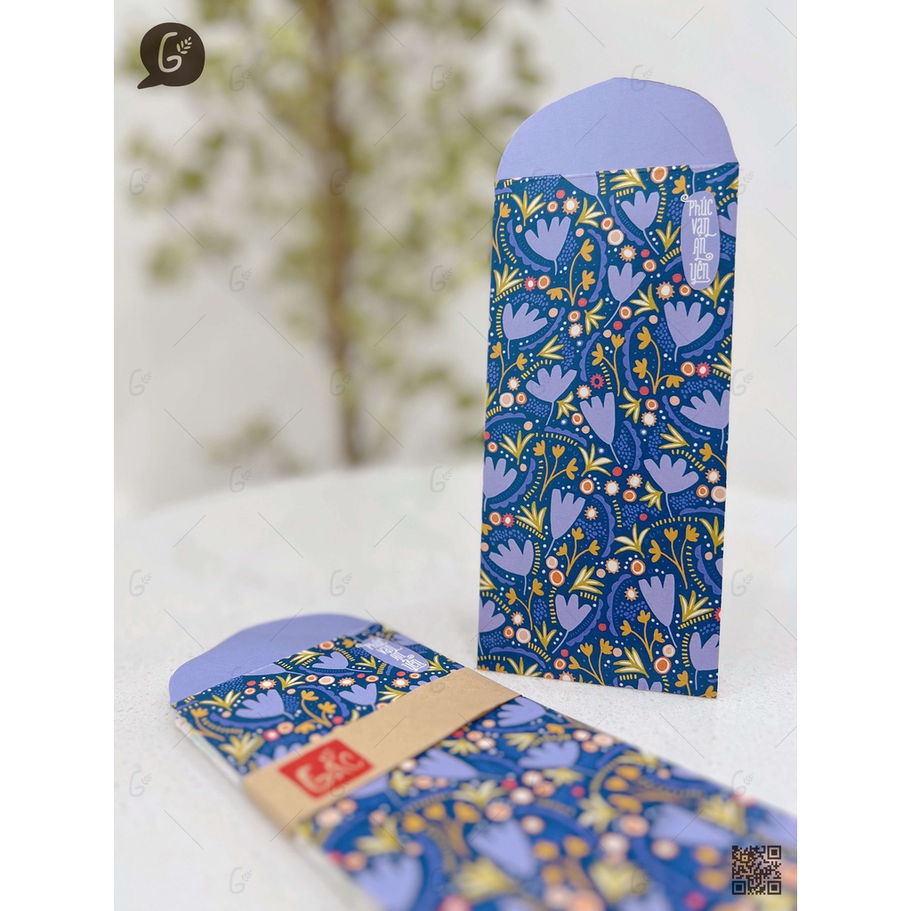 GX005 Bao lì xì cao cấp Gác xép họa tiết hoa văn vintage chất liệu Kraft nhật nhập khẩu Tết 2025  (water set)
