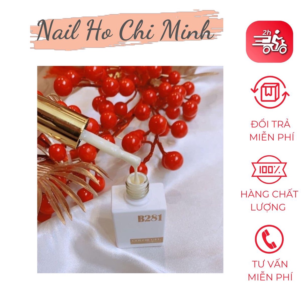 Sơn gel đen, trắng, trắng gạo, cút lộn B281 chính hãng lên màu chuẩn (15ml)