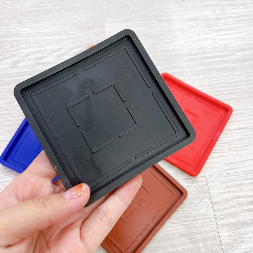 combo 10 Đế Lót Ly vuông RICO Nhựa Dẻo đủ màu - Nhựa vuông dẻo Cao Cấp 9cm