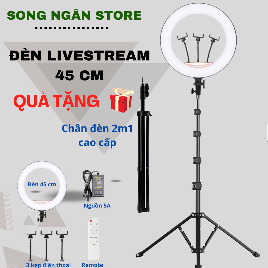 Đèn livestream 45 56 cm 3 kẹp 3 chế độ sáng kèm điều khiển và Chân 2m1 cao cấp hỗ trợ chụp ảnh video livestream bán hàng