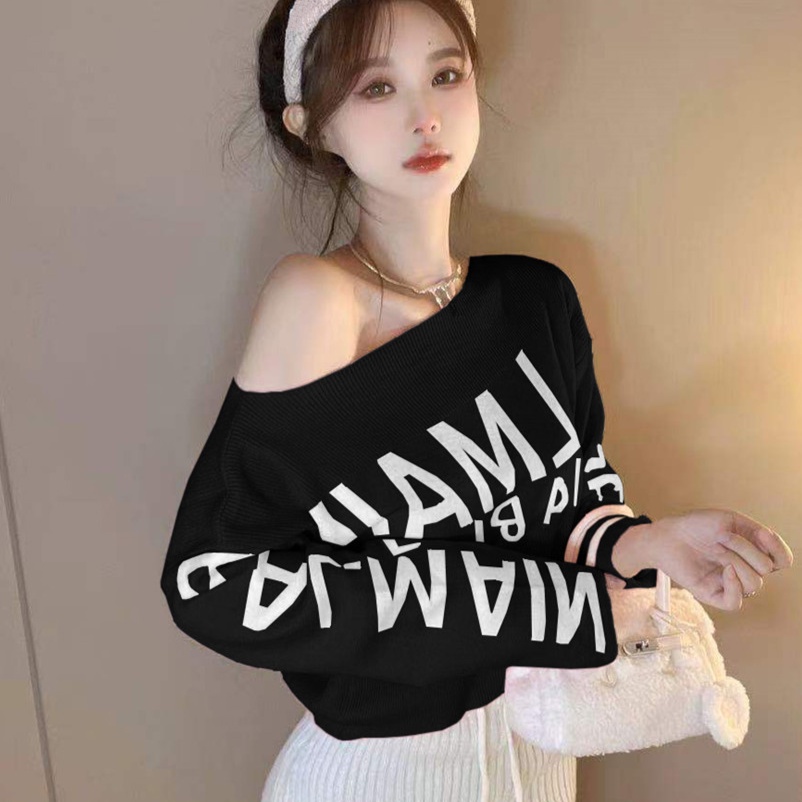 Áo Dệt Kim Trễ Vai Tay Dài Thiết Kế Dáng Ngắn Hợp Thời Trang