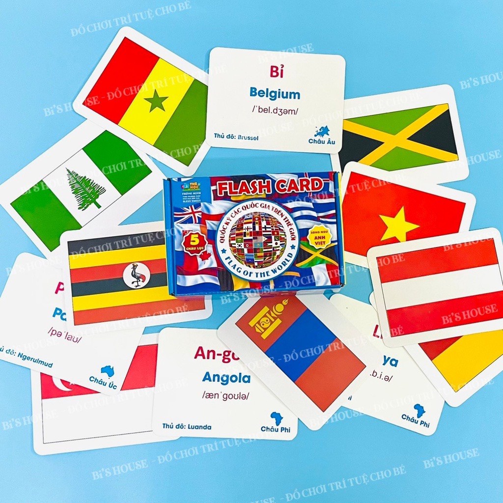 [Mã BMLTB35 giảm đến 35K đơn 99K] Bộ thẻ học song ngữ quốc kỳ 175 nước trên thế giới Flash card cờ các nước