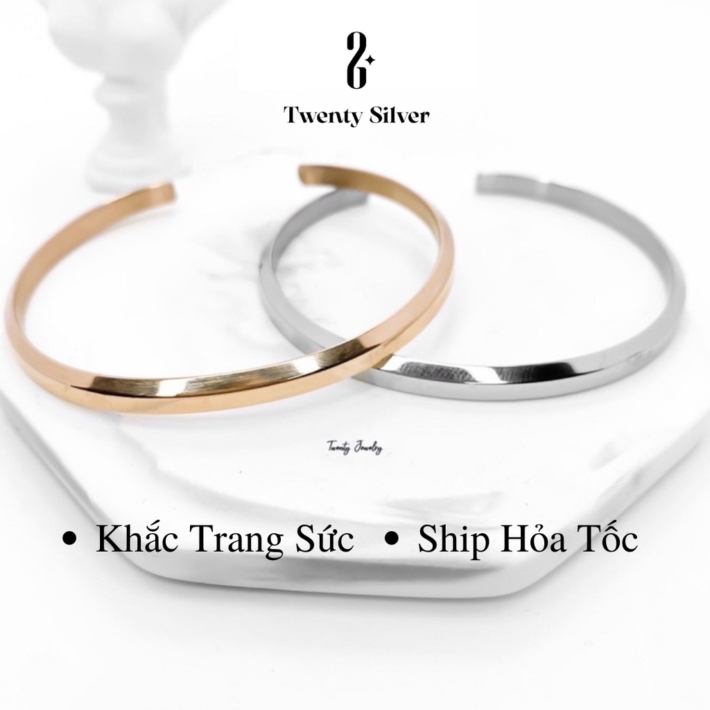 Lắc Tay Đôi Cuff Unisex Khắc Tên Bản Đẹp Không Gỉ. Vòng Tay Cuff Nam Nữ Tình Yêu 20Silver