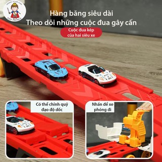 ĐỒ CHƠI XE TẢI CONTAINER CHỨA XE HOTWHEELS BIẾN HÌNH ĐƯỜNG ĐUA DÀI 150CM PHÁT NHẠC VÀ ĐÈN HIỆU ỨNG