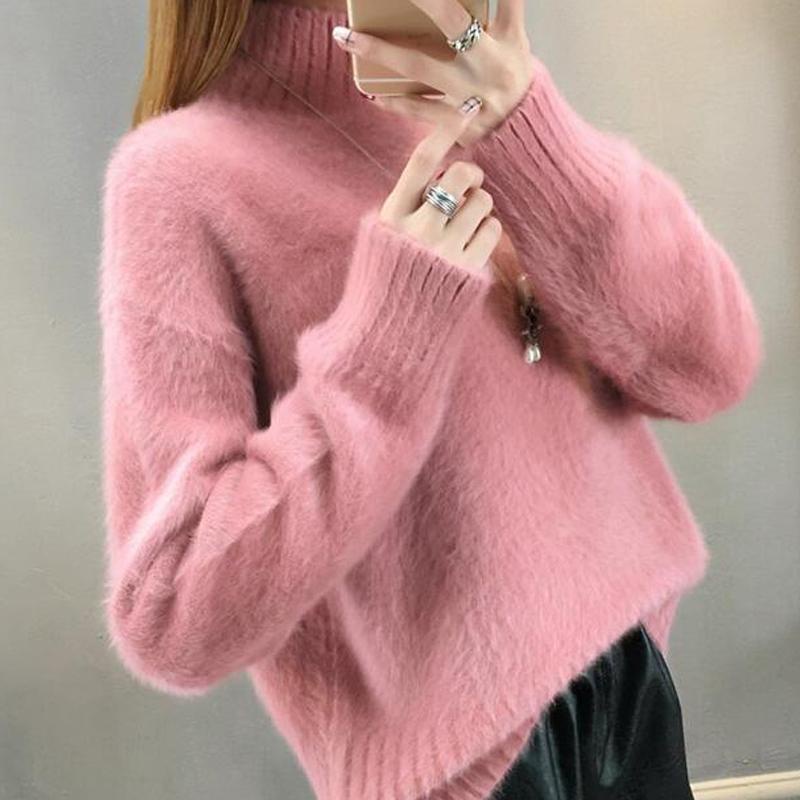 Kích Thước Lớn Chống Thấm Nước Chồn Lông Cừu Áo Len Nữ Đáy Áo Sơ Mi Mùa Đông Dày Rời Nửa Cổ Cao Chui Đầu