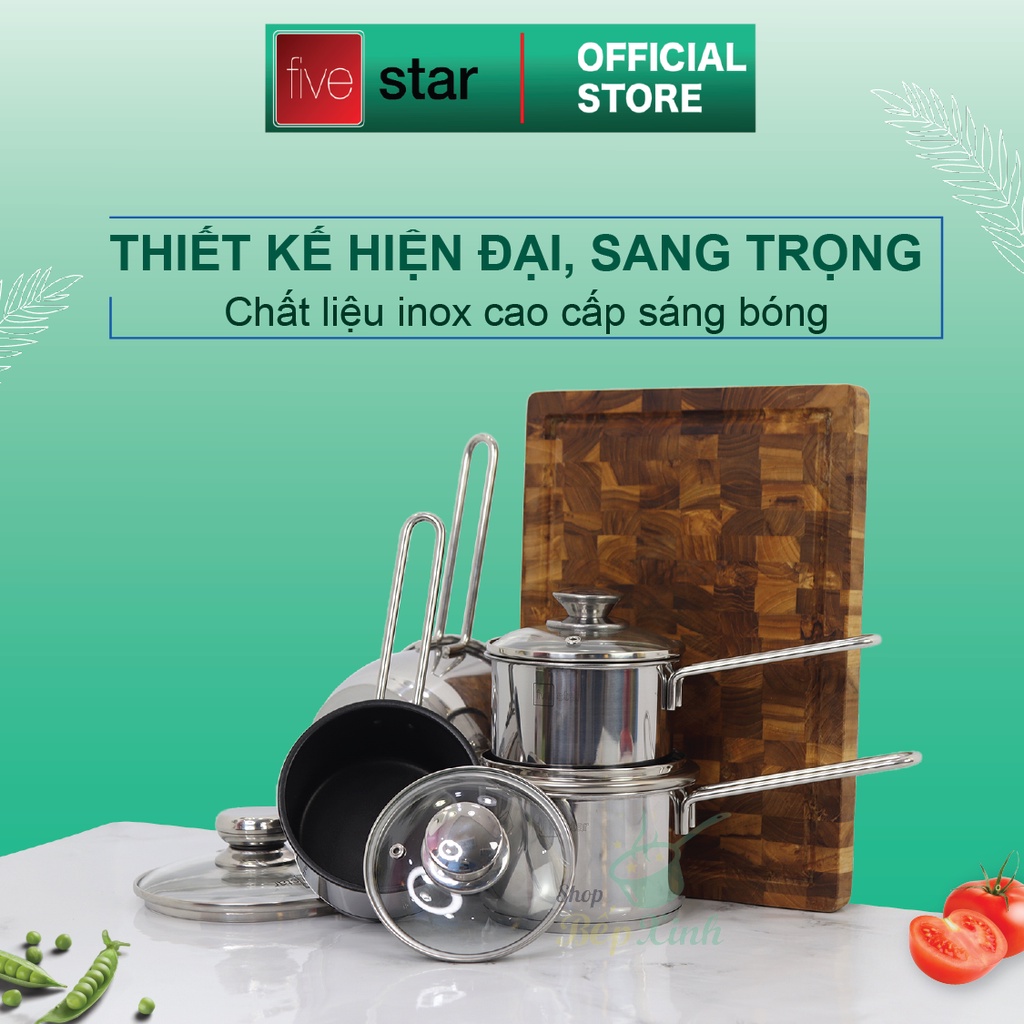 Ảnh Quánh 3 đáy inox 430 Fivestar Standard nắp kính bếp từ ( 12cm/14cm/16cm ) 2