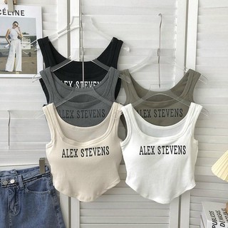 Áo Lót Bra Nữ Cotton Tăm In Chữ Trước Ngực Dáng Vạt Tròn Cá Tính mã 858