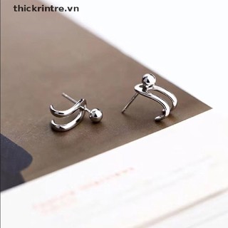 Bông Tai Mạ Bạc 925 Đính Hạt Tròn Đơn Giản Phong Cách Hàn Quốc