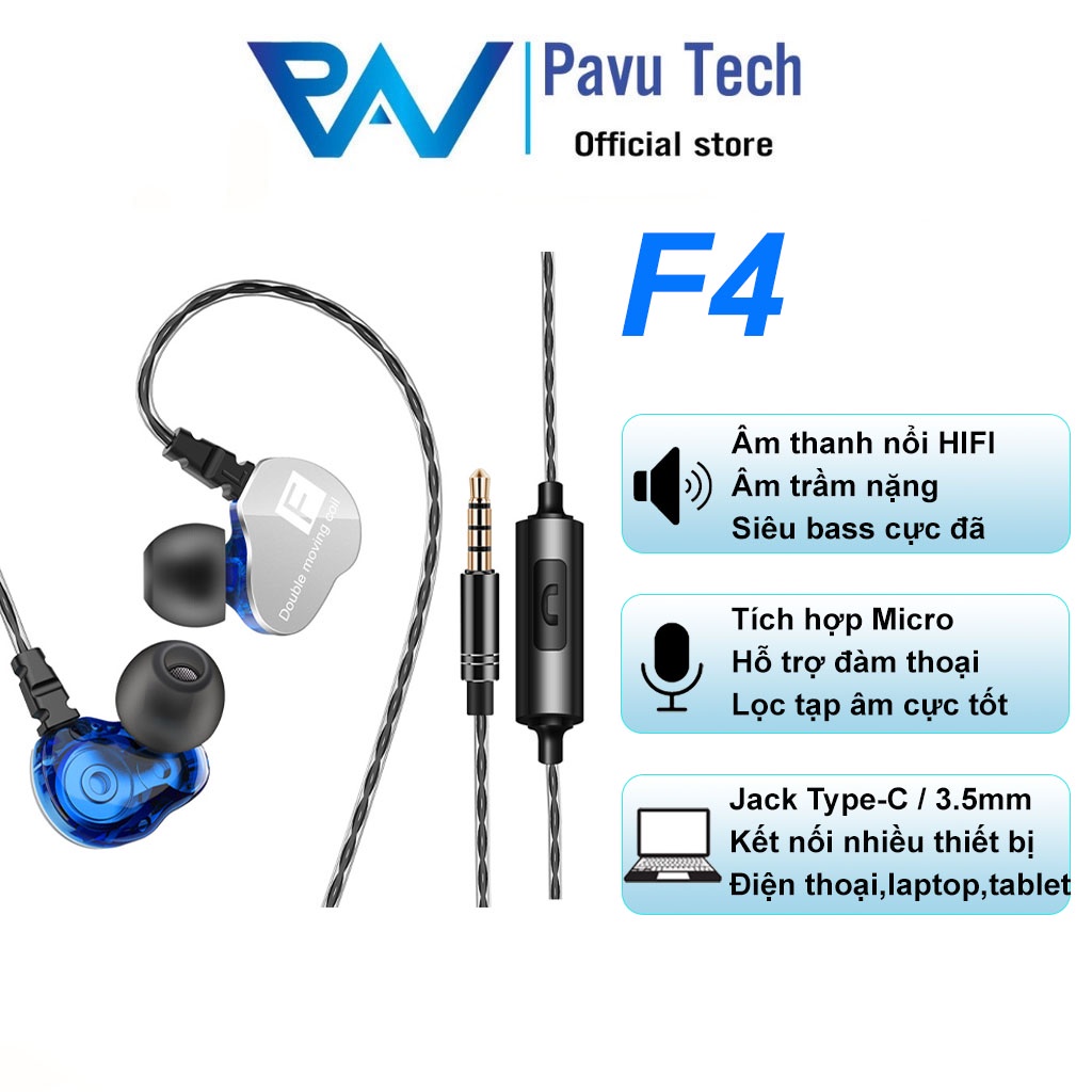 Tai Nghe Có Dây F4 Tai Nghe Nhét Tai Âm Thanh HiFi Chống Ồn Tích Hợp ...