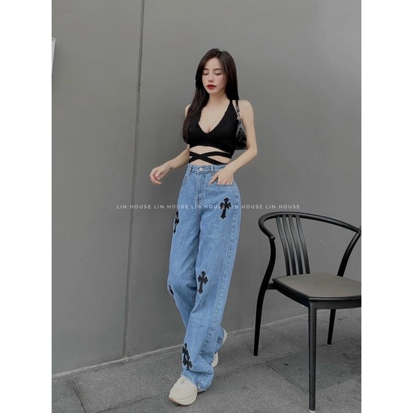 Quần bò ống suông nữ cạp cao tôn dáng, quần bò ống rộng unisex hot trend 2022.