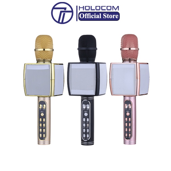 Micro Karaoke Bluetooth HOLOCOM YS91 Kèm Loa Bluetooth Âm Bass Hay - Mic Hát Cao Cấp Bắt Giọng Có Cổng Cắm USB Thẻ Nhớ