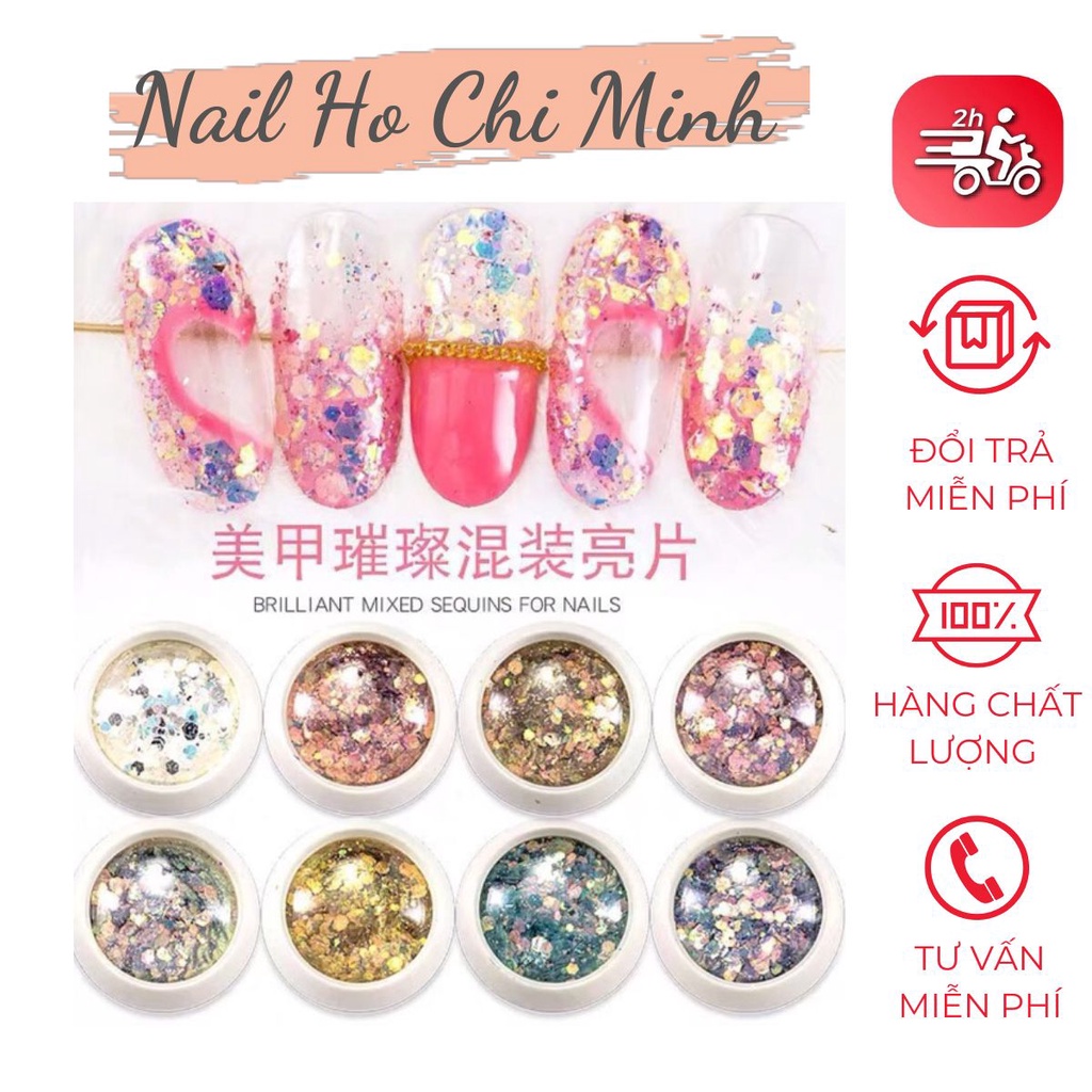 Set nhũ kim tuyến 8 màu trang trí móng đắp ẩn gel 6D