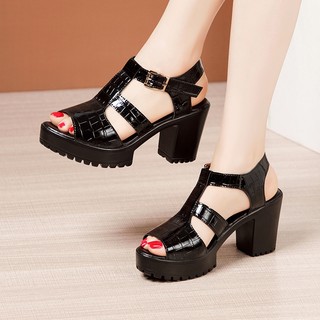 Sandal Nữ Gót Vuông Quai Da Vân Bóng Cao Cấp - CG961