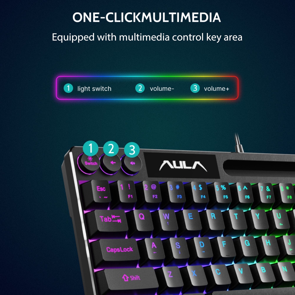 Bàn phím chơi game AULA F3061 có dây 61 phím RGB giao diện USB kết nối máy tính/notebook/điện thoại tiết kiệm không gian | BigBuy360 - bigbuy360.vn