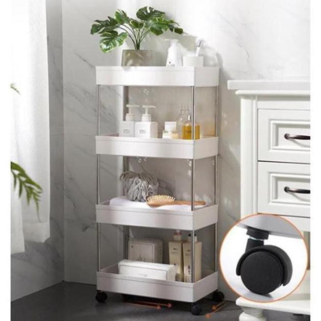 Kệ đa năng 4 tầng có bánh xe Kệ nhựa 3 tầng, 4 tầng để đồ phòng tắm nhà bếp Kệ lắp ghép dựng mỹ phẩm, spa