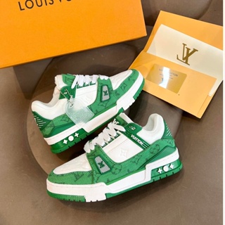 Giày Louis Vuitton LV Trainer Green Xanh Monogram Denim Siêu cấp