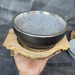 Thố đá  bát đá giu nhiêt kèm đế gỗ phở bát đá