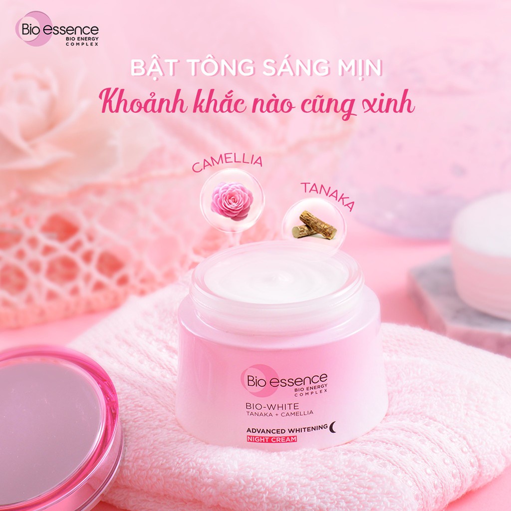 Kem dưỡng trắng da ban đêm cho da sáng mịn rạng rỡ từ 9-peptides, Alpha-Arbutin Bio essence Bio-White Pro Whitening 50g